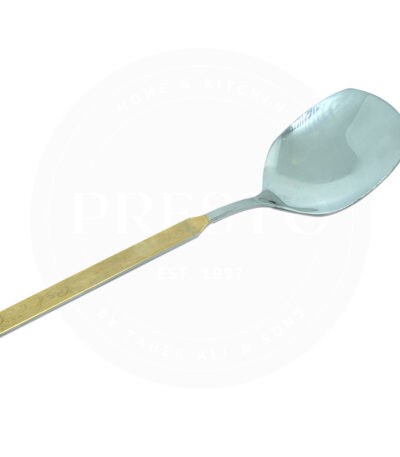 Golden Handle Rice Serving Spoon made from stainless steel with elegant design.