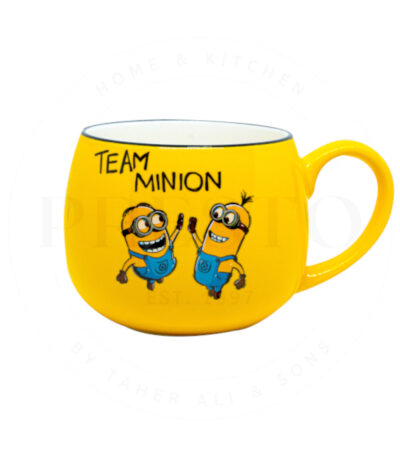 Close-up image of the Minion design on the ceramic mug