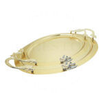 Flower Motif Tray Set with Hammered Texture in Golden Finish