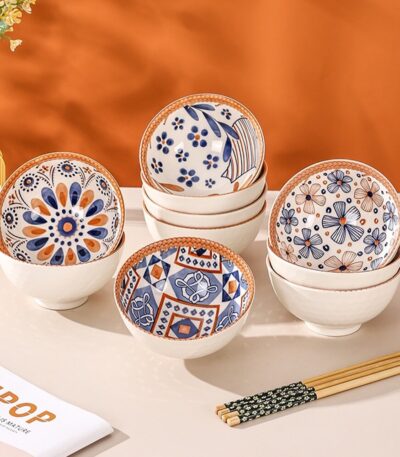 Bohemia Ceramic Tableware Bowls Set – 6 Pieces with Geometric Design