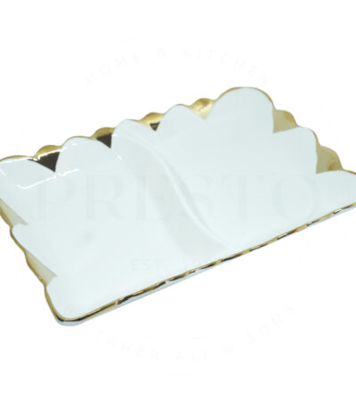 Rectangular Floral Double Plate – Ceramic Serving Dish with Two Portions