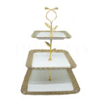 Elegant Square 3-Tier Golden Ceramic Cake Stand