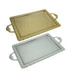 Textured Rectangle Presentation Tray in Golden Finish