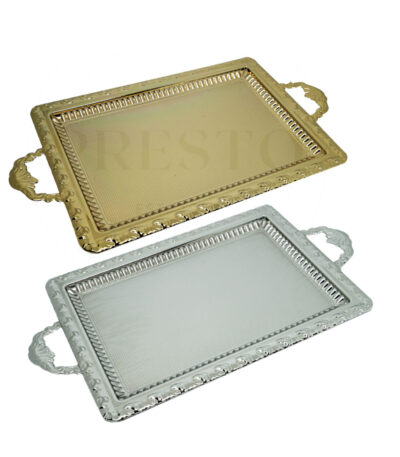 Textured Rectangle Presentation Tray in Golden Finish