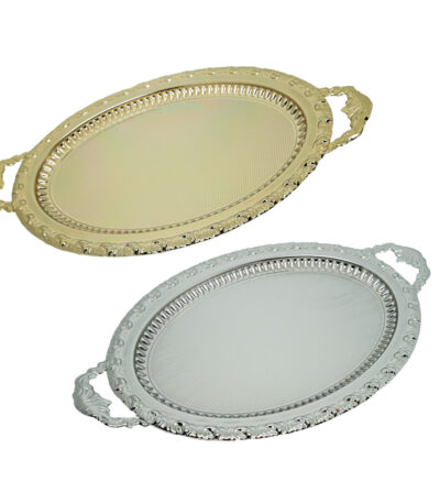 Textured Oval Presentation Tray in Golden Finish