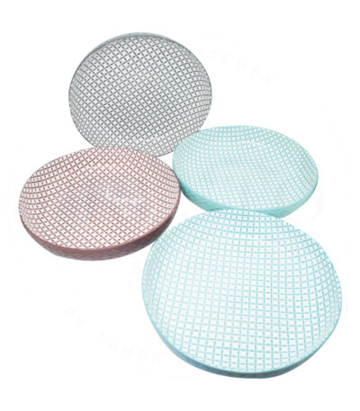 Ceramic Deep Round Bowl – 21cm Checkered Design in Grey, Blue, Sea Green & Brown