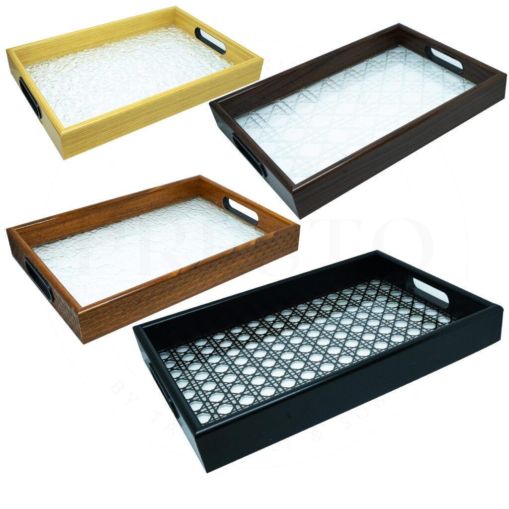 Elegant Wooden Tray Set with Durable Acrylic Base for Serving and Decoration
