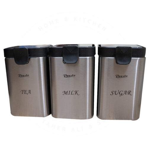 Stainless Steel Airtight Container Set – 3pcs for Tea, Milk & Sugar Storage