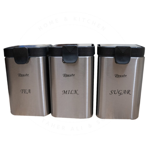 Stainless Steel Airtight Container Set – 3pcs for Tea, Milk & Sugar Storage