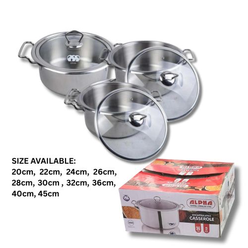 Alpha Cooking Pot – Premium Stainless Steel Cookware with Glass Lid