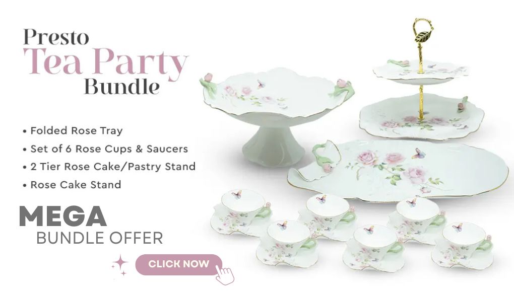 Tea set ceramic cup and saucers Rose Garden collection cake stand