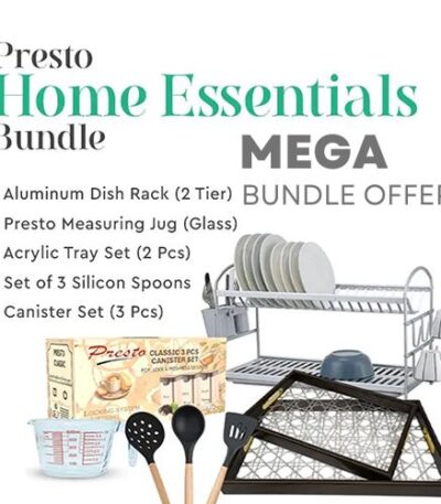 Presto Home Essentials Bundle – Complete Kitchen Accessories Set dish rack silicone spoon measuring glass trays
