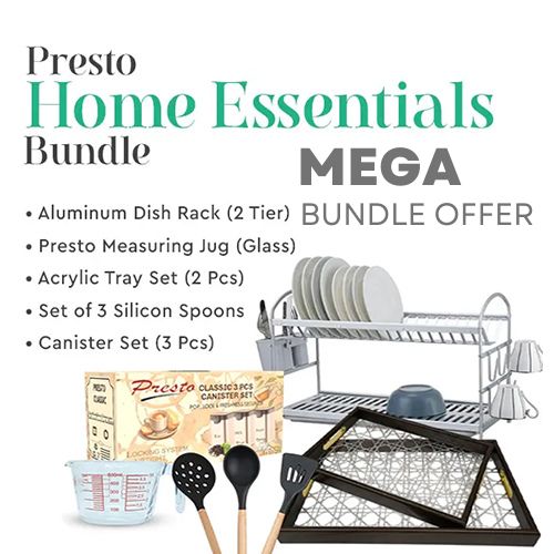 Presto Home Essentials Bundle – Complete Kitchen Accessories Set dish rack silicone spoon measuring glass trays