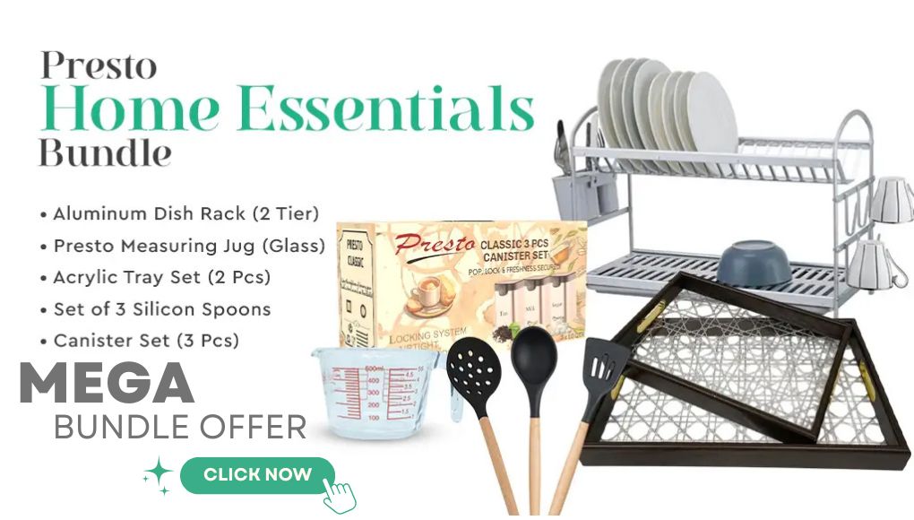 Presto Home Essentials Bundle – Complete Kitchen Accessories Set dish rack silicone spoon measuring glass trays